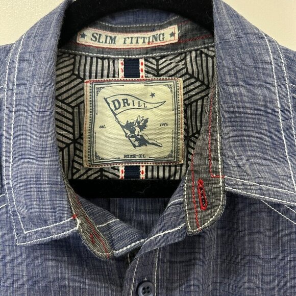 2/$30 Drill Mens Slim Fit Button Down Denim Shirt Size XL Blue Casual Skater - Picture 7 of 13